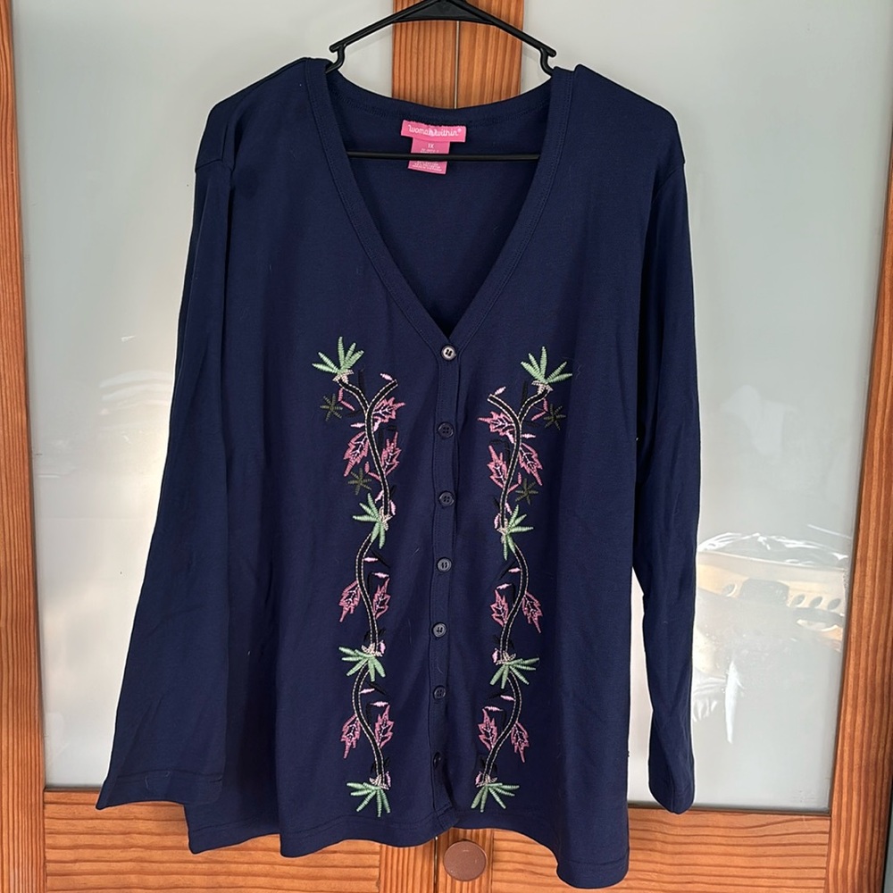 Embroidered button sweater